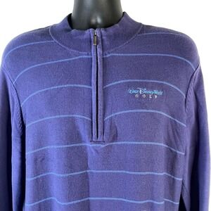 Walt Disney World Golf Ashworth 1/4-Zip Pullover Men XL  Blue Stripe Pima Cotton